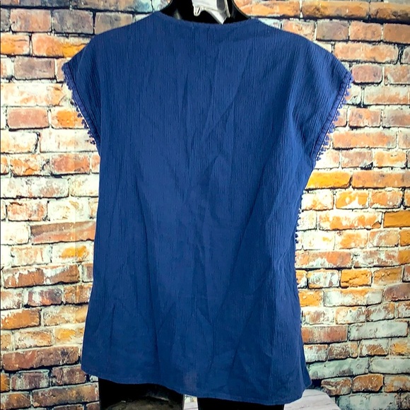 J. Crew blue sleeveless V neck top w/ fringe sz XS - Picture 2 of 7